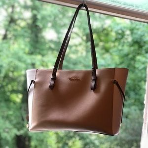 Calvin Klein Tan and White Leather Purse